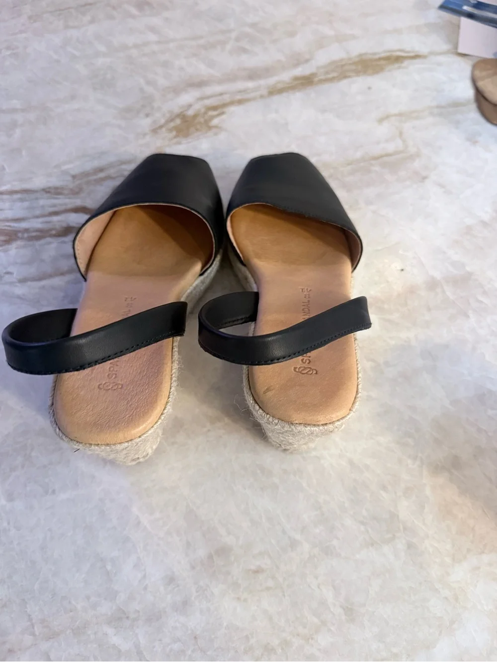 Women's Black Leather Slingback Espadrilles -